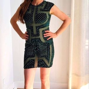 Musani Gold beaded green cocktail dress size S